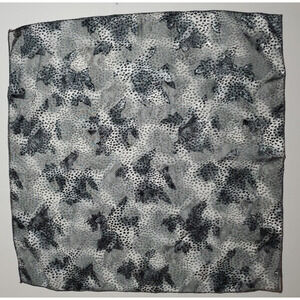 Vintage Fashion Scarf MINIMALIST GRAY BLACK SILVER Satin & Chiffon Square 20"
